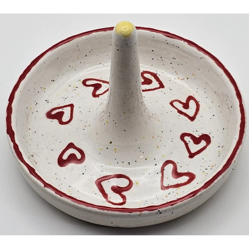 Handmade Ceramic Ring Holder Trinket Dish Hearts Design Boise Idaho BSU Signed